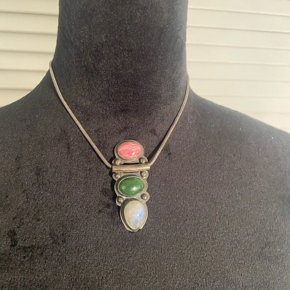 Vintage Mexican 3-Stone Opal Pendant Necklace - Picture 2 of 8